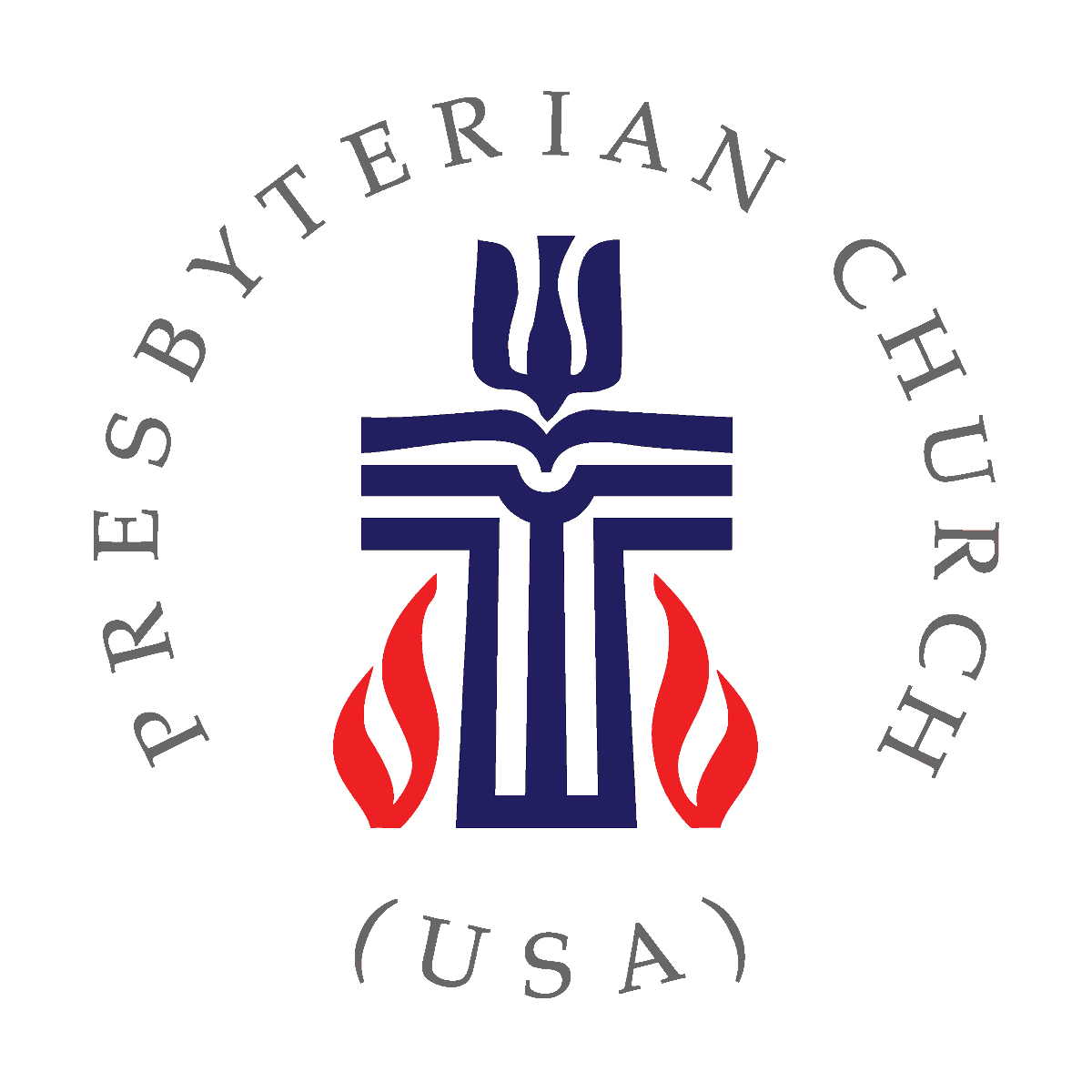 Presbyterian Church (USA) logo The logo of the Presbyterian Church (USA) features a blue cross, red flames, and a stylized dove, symbolizing peace and spirituality.